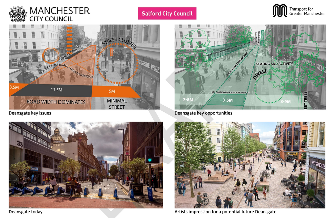 Artist impression image gives first look at potential future pedestrianised Deansgate, The Manc