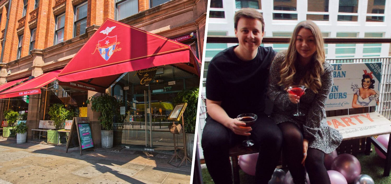 A couple have been given the bench they met on at a Manchester bar three years ago for their flat, The Manc