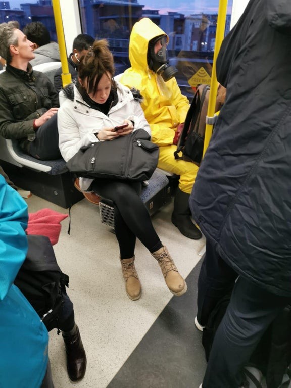Passenger spotted wearing full hazmat suit on Metrolink last night, The Manc