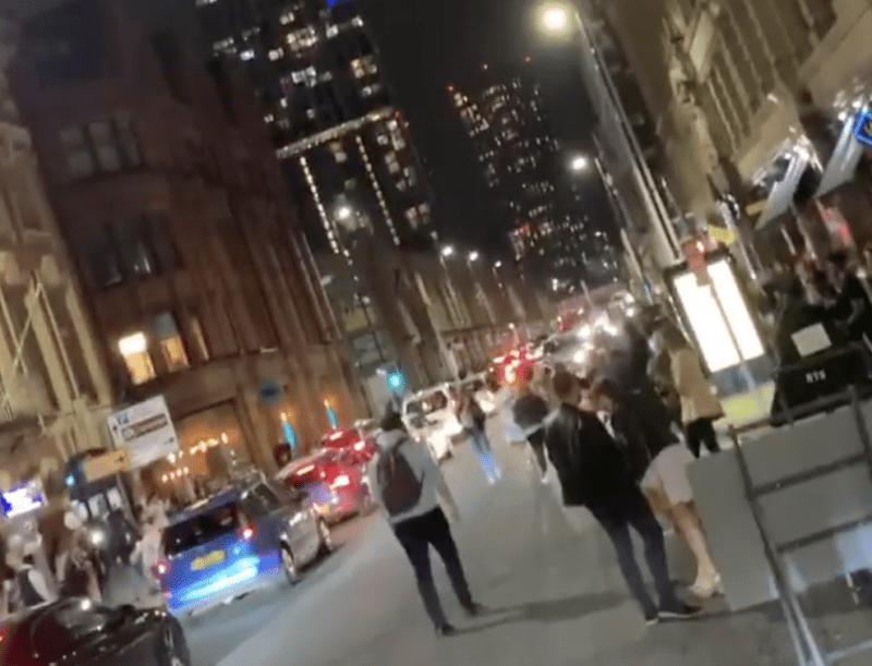 Video shows crowds spilling out onto Deansgate on first weekend of 10pm curfew, The Manc