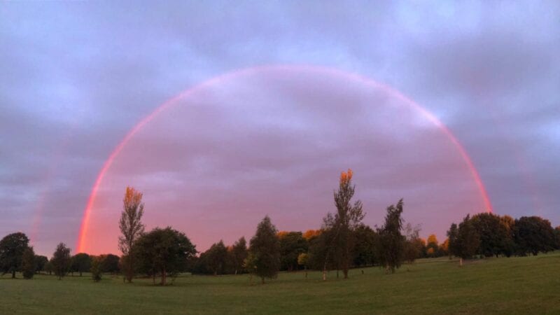 A breathtaking red rainbow appeared over Altrincham Golf Course yesterday, The Manc