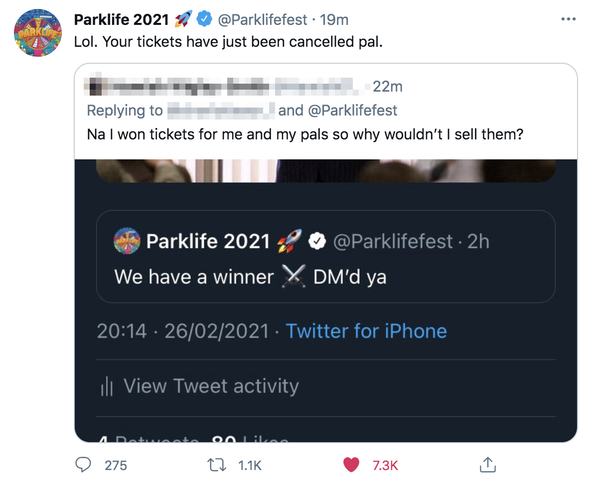 Parklife confiscates tickets from competition winner after he tries to re-sell them at a higher price, The Manc