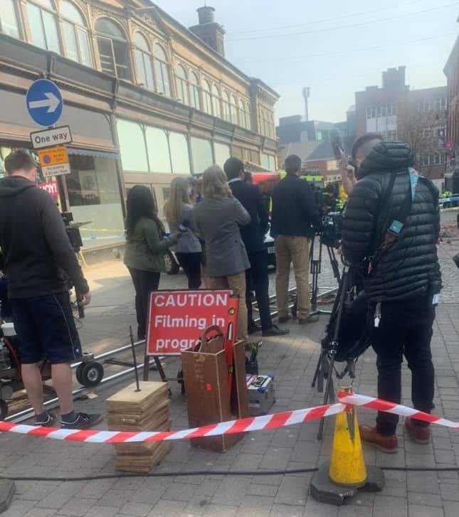 Bolton town centre becomes site of &#8216;bomb explosion&#8217; as film crews shoot BBC drama series, The Manc