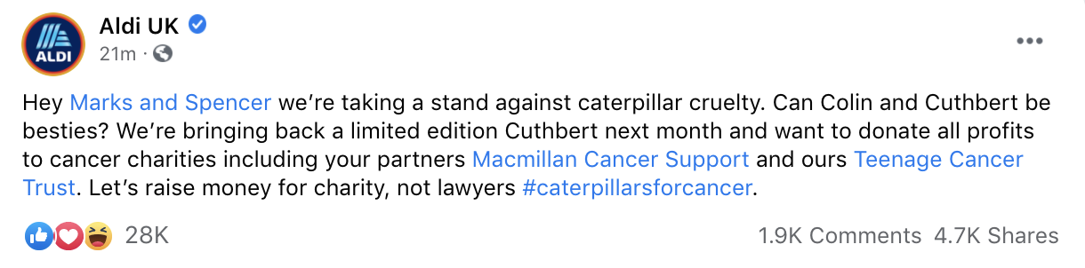 Aldi take a stand against &#8216;caterpillar cruelty&#8217; by announcing limited edition Cuthbert, The Manc
