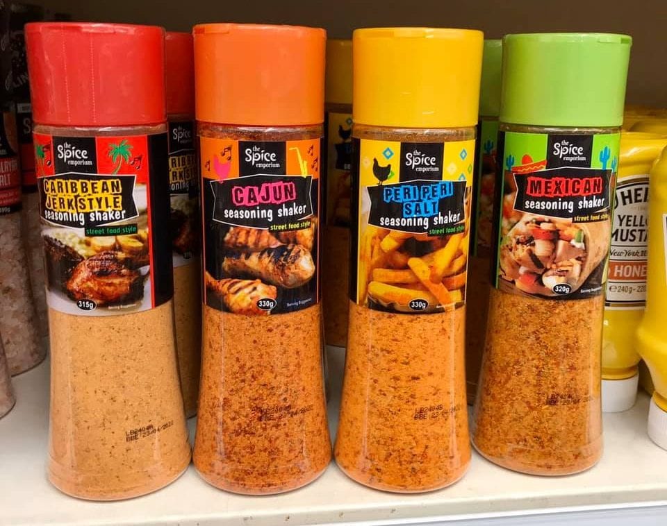 B M is selling 1 peri peri salt and jerk style seasoning that