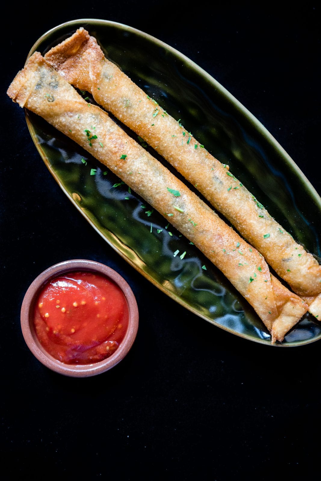 Feta cheese, wilted spinach, sunblush tomato filo cigars