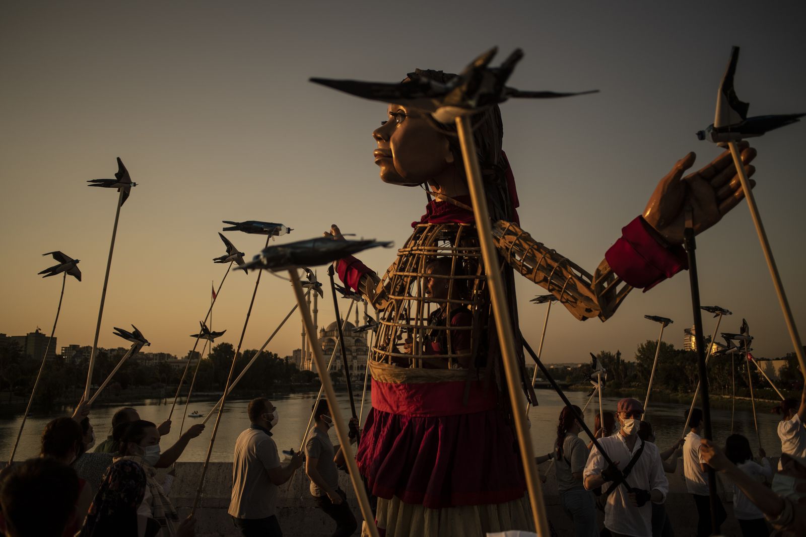 A photo of Little Amal, an 11-foot puppet coming to Manchester this November.