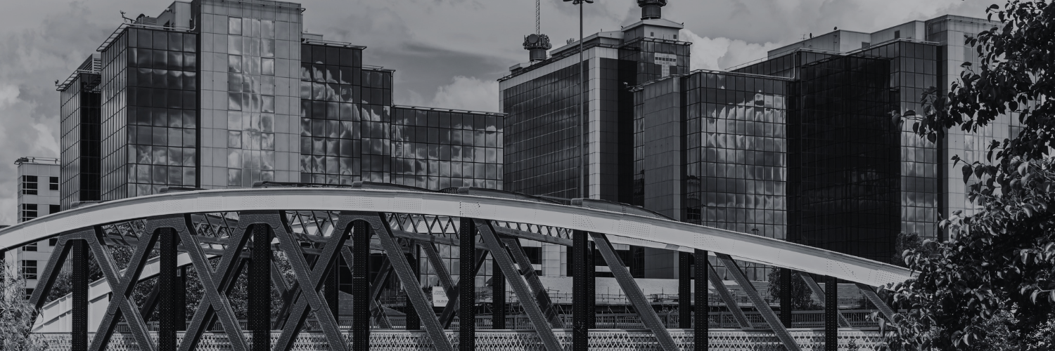 Trafford road bridge in black and white