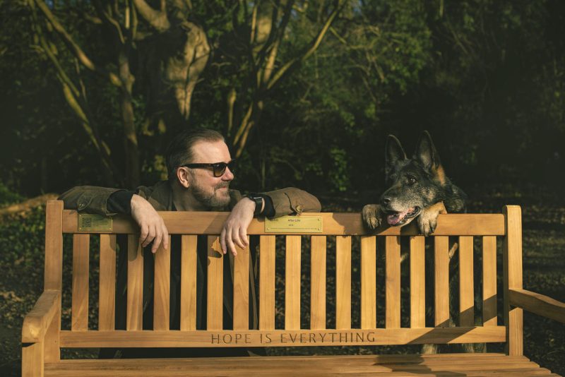 Ricky Gervais and Netflix have donated an After Life bench to a Manchester park, The Manc