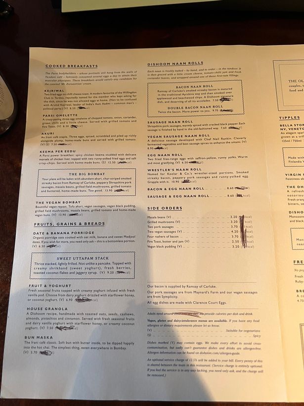 Manchester restaurant Dishoom scribbles calories off menu at customer&#8217;s request, The Manc