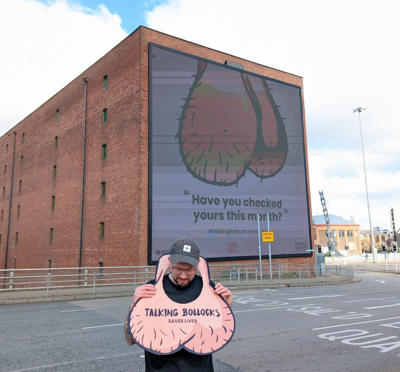 The UK&#8217;s &#8216;biggest balls&#8217; projected on Manchester billboard for testicular cancer awareness, The Manc