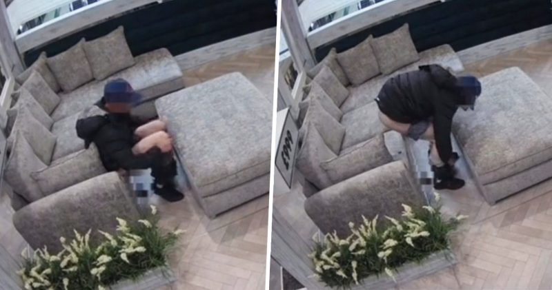 Watch the shocking moment a man does a poo in the middle of a sofa showroom in Manchester, The Manc