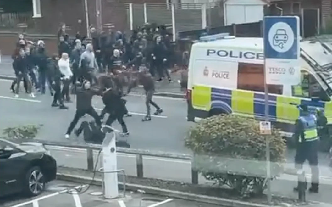 Oldham vs Wrexham fans fight