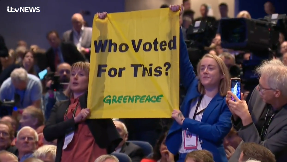 Protestors interrupt Liz Truss' speech Tory party conference