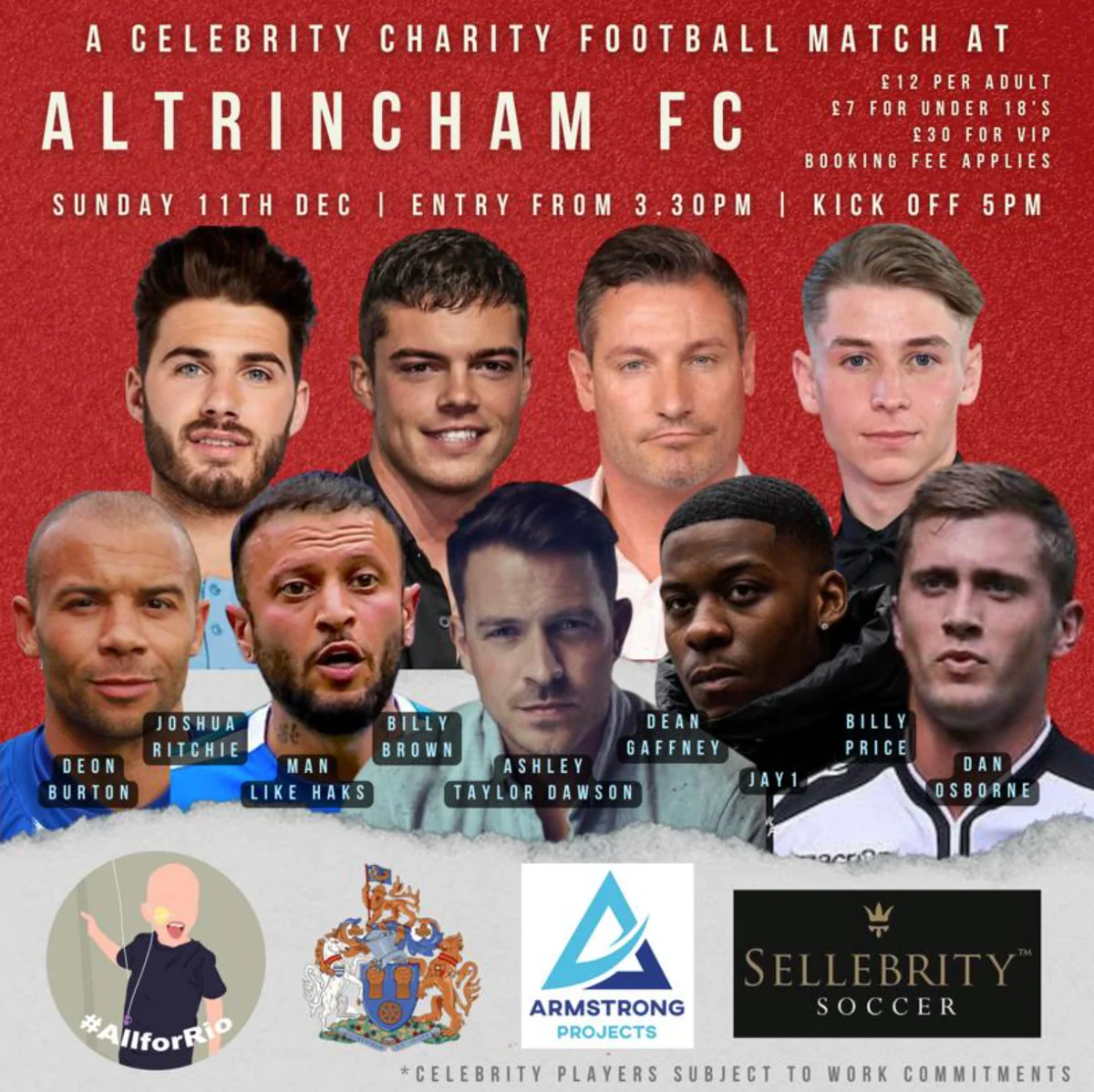 Rio Spurr charity game confirmed celebrities