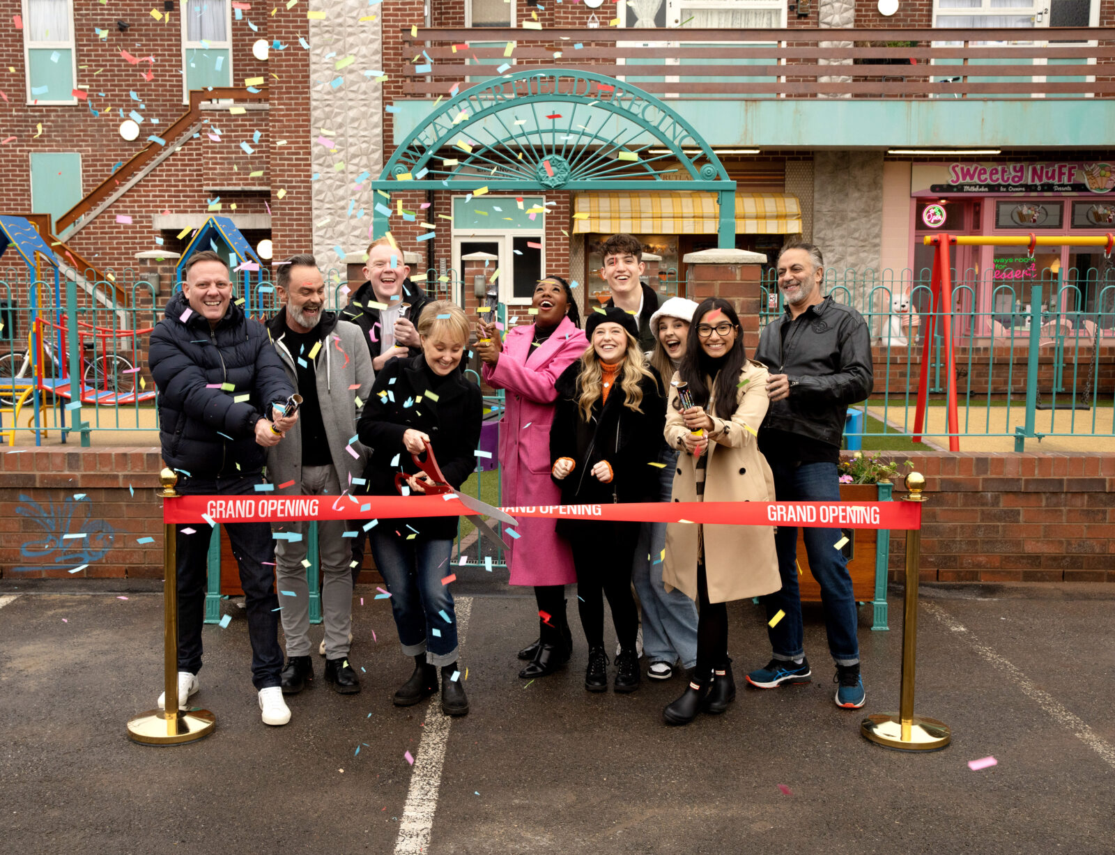 Weatherfield Precinct being unveiled by Coronation Street cast