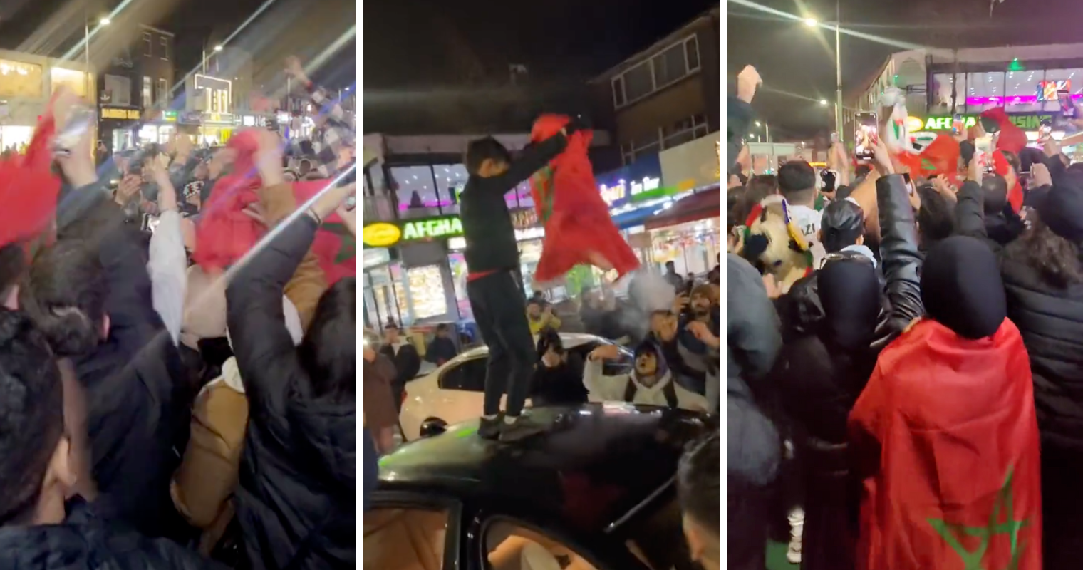 Morocco fans celebrating Curry Mile