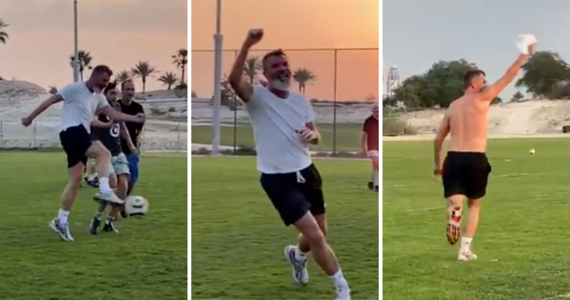 Roy Keane rips off his shirt goal Qatar