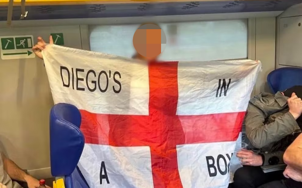 England fan flag Diego Maradona death threats