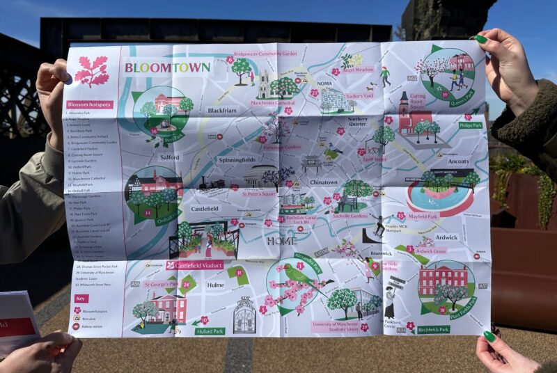 The map of The National Trust's blossom trail around Manchester