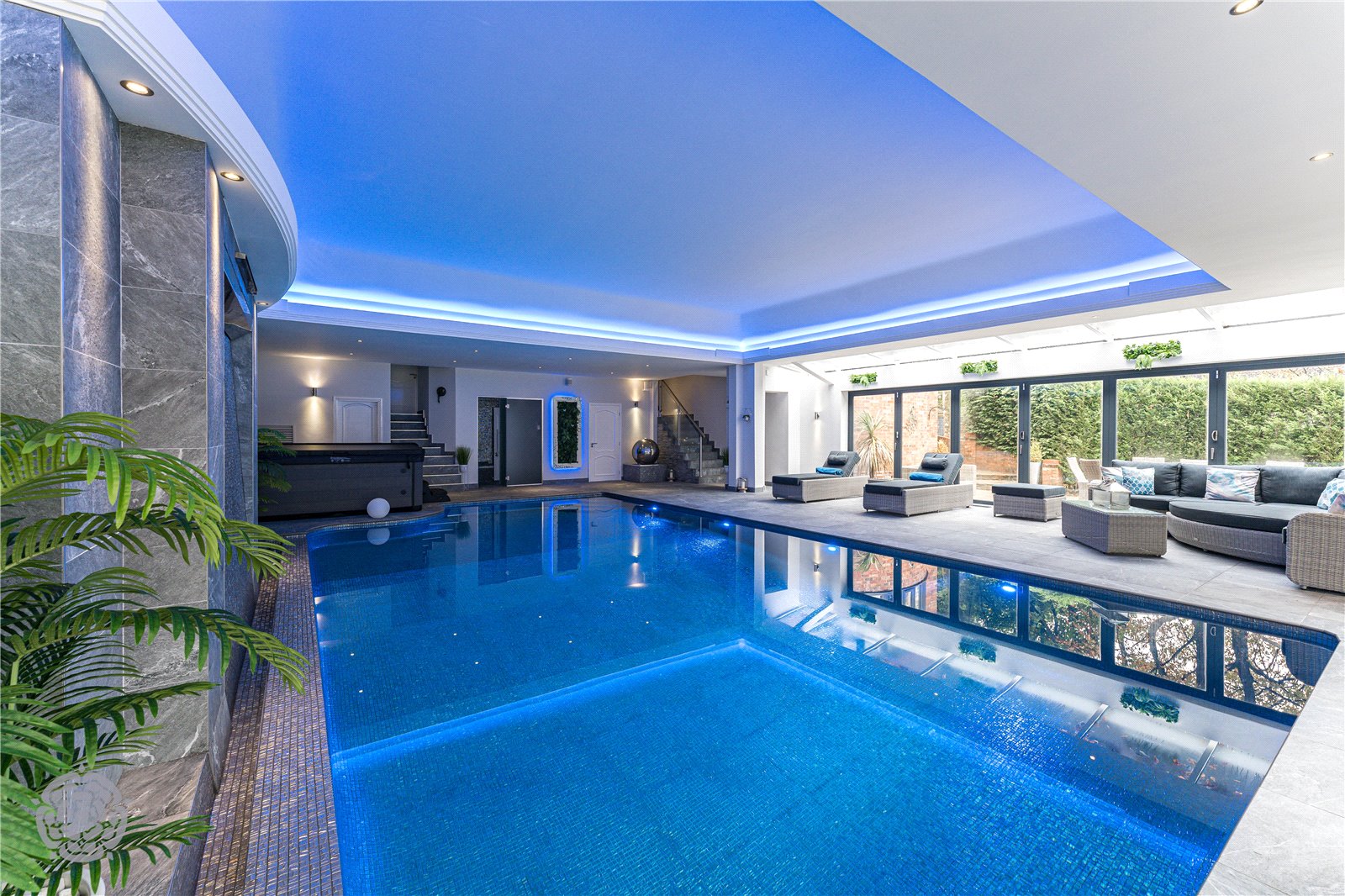The spa-level swimming pool in the Bolton mansion