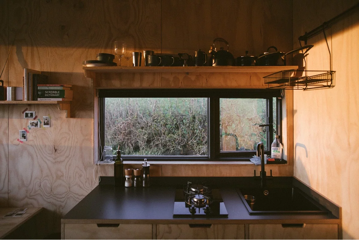 The kitchen area in Unplugged's Peggy cabin