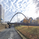 The Hulme Arch Bridge, which a man fell from on Thursday