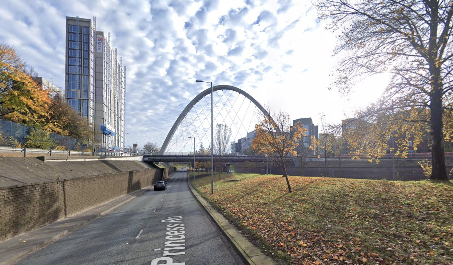 The Hulme Arch Bridge, which a man fell from on Thursday