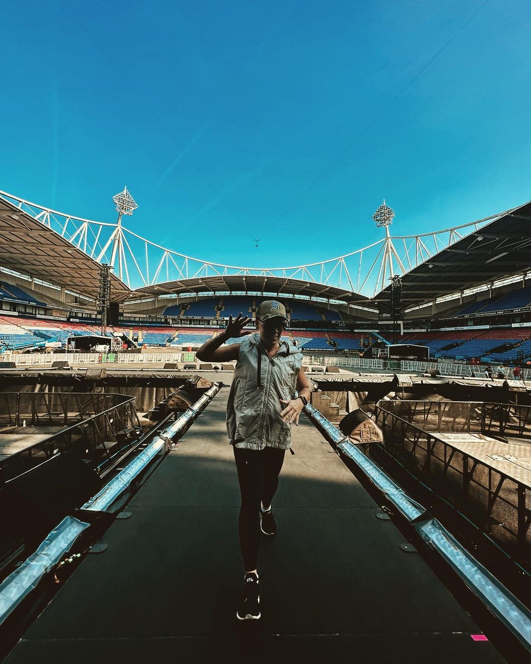 Pink inside the University of Bolton Stadium. Credit: Instagram, @pink