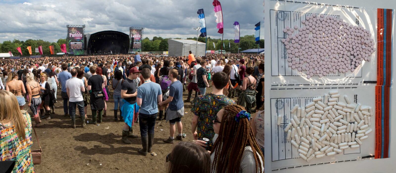 Parklife Festival, and (right) the suspected Class A drugs seized this week by police. Credit: GMP