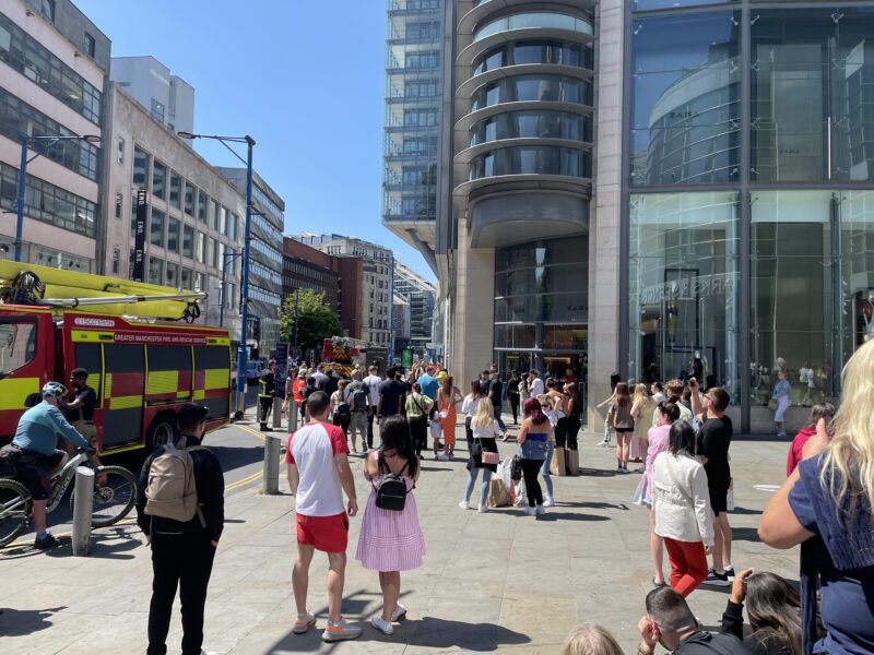 Fire crews outside Zara in Manchester city centre