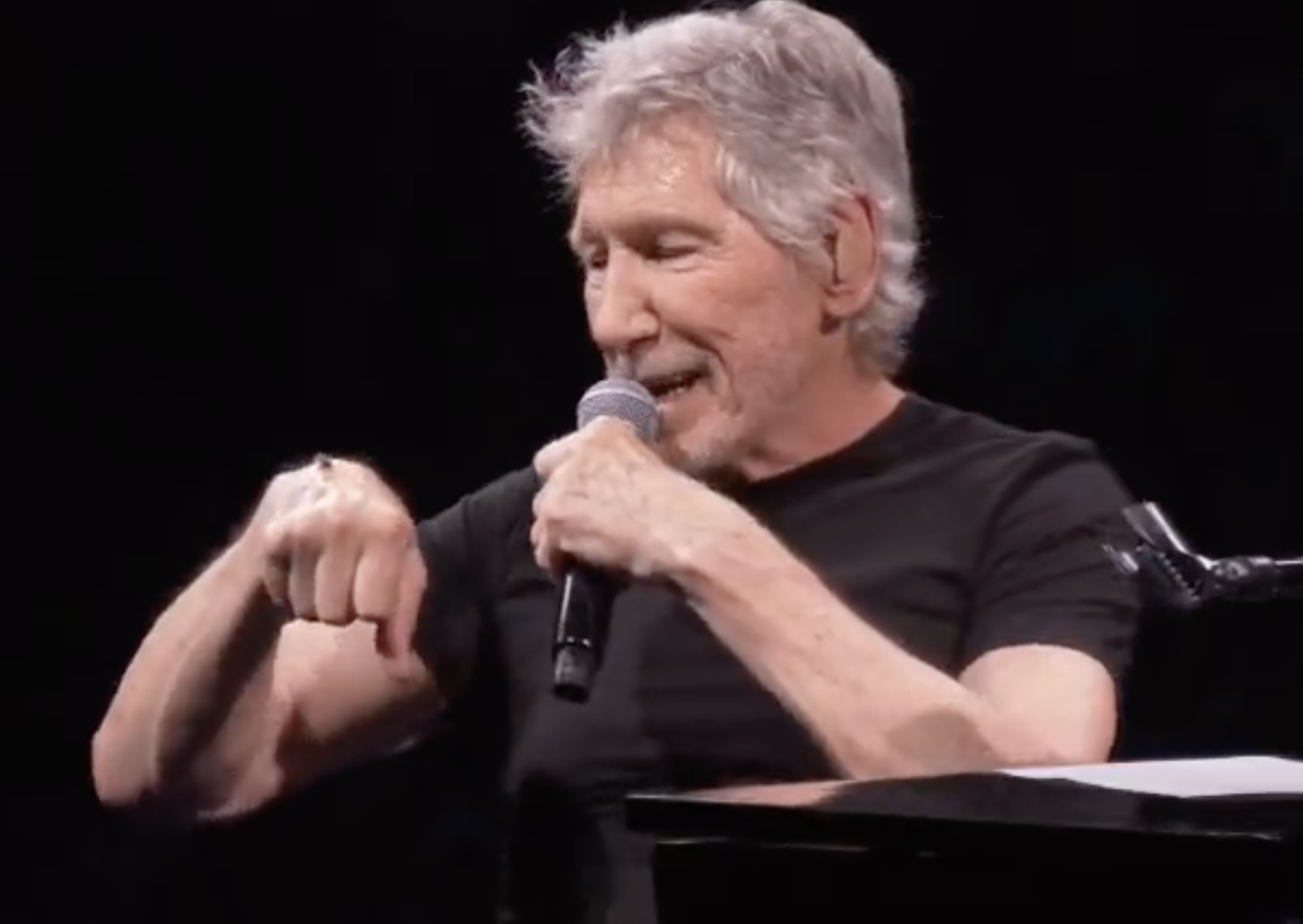 Roger Waters delighted at the arrival of a bee in Manchester
