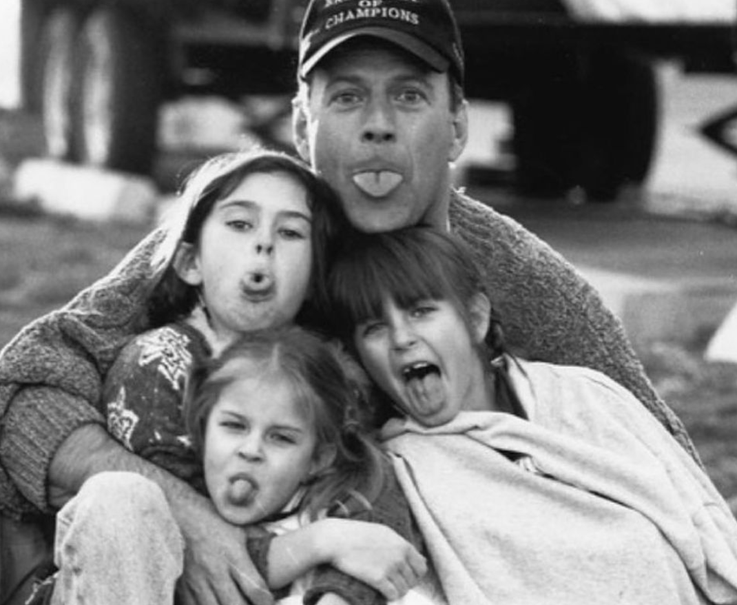 Bruce Willis with three of his five daughters. Credit: Instagram, @demimoore
