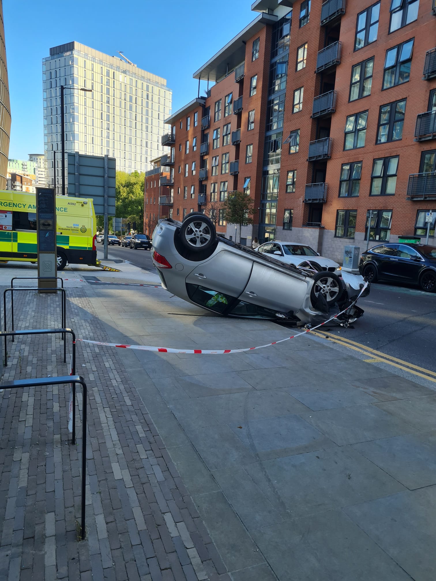 The car overturned on Angel Street, Manchester