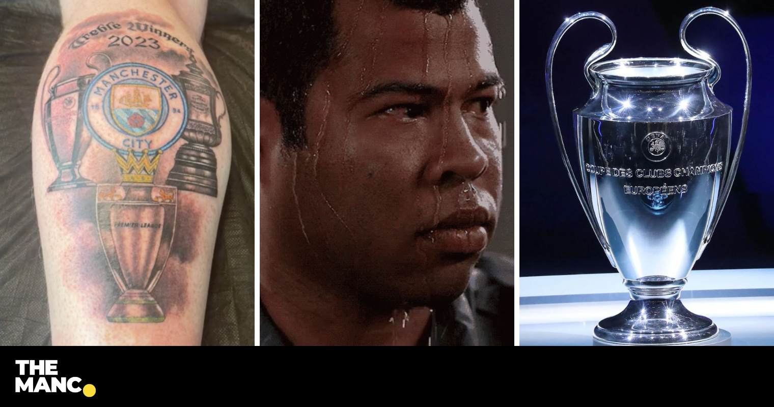 Man City fan gets treble tattoo before Champions League final