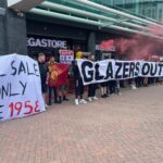 Man United fans protest new home shirt outside Old Trafford Megastore