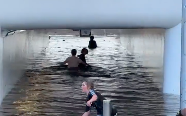 Mancs swim in flooded subway in Salford