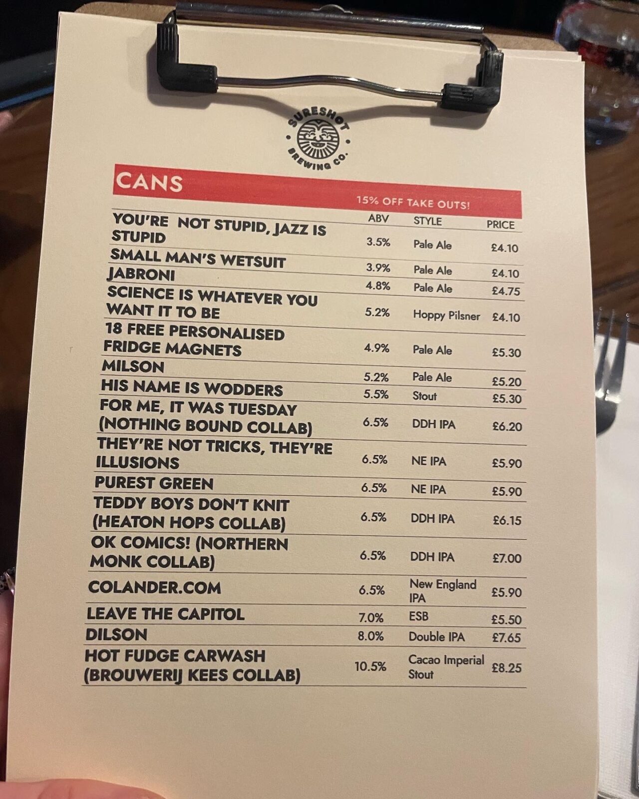 sureshot beer list 