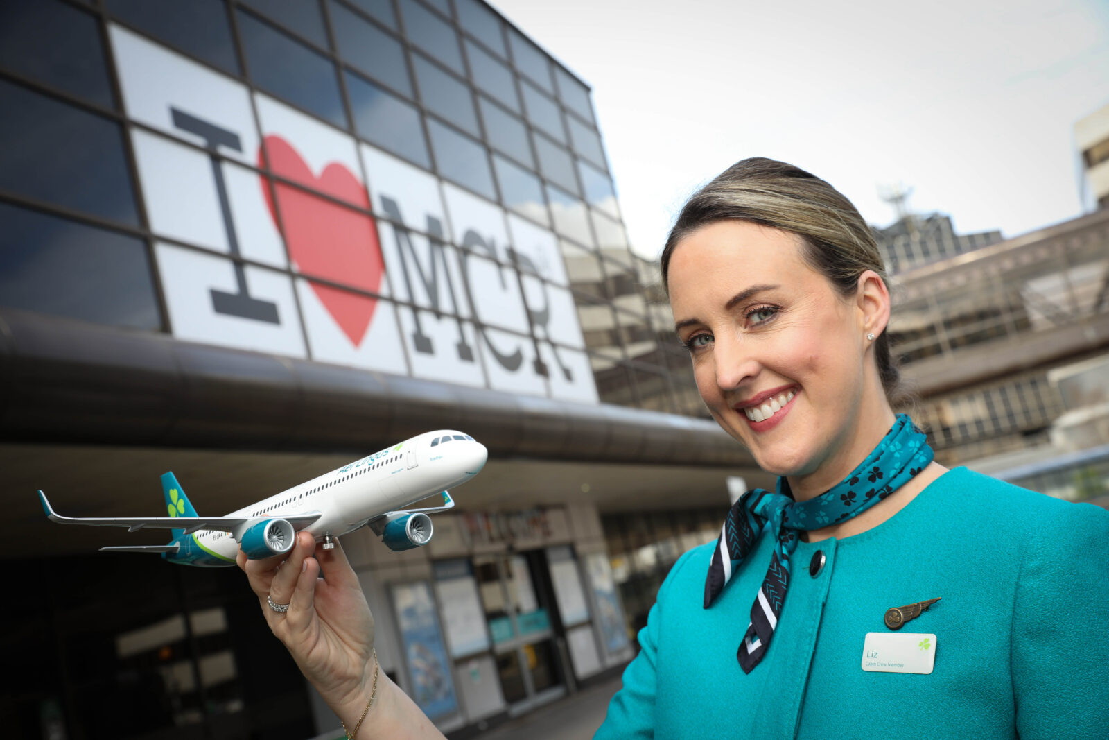 Aer Lingus staff at Manchester Airport ahead of their flash sale on flights to New York