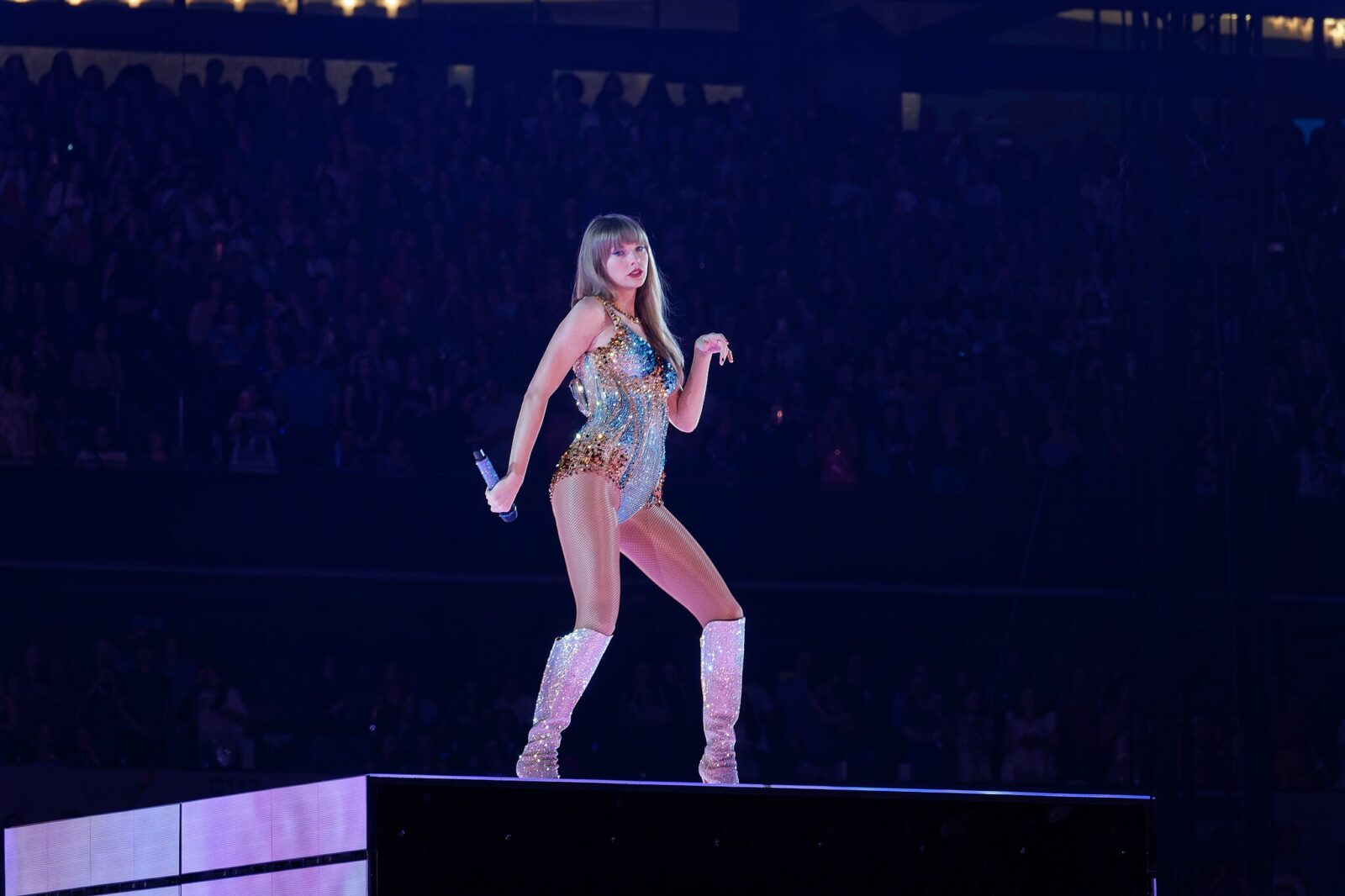 Taylor Swift performing at the Eras tour in the USA ahead of the UK leg
