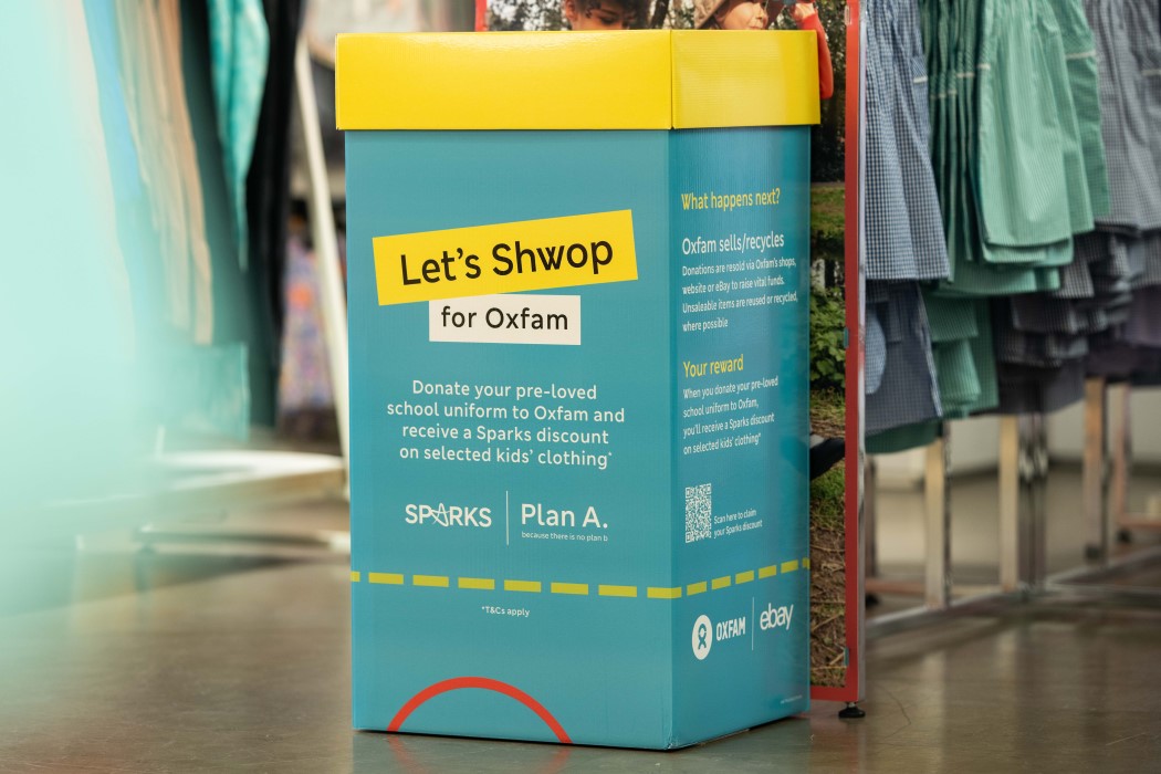 A 'Let's Schwop' donation box in M&S. 