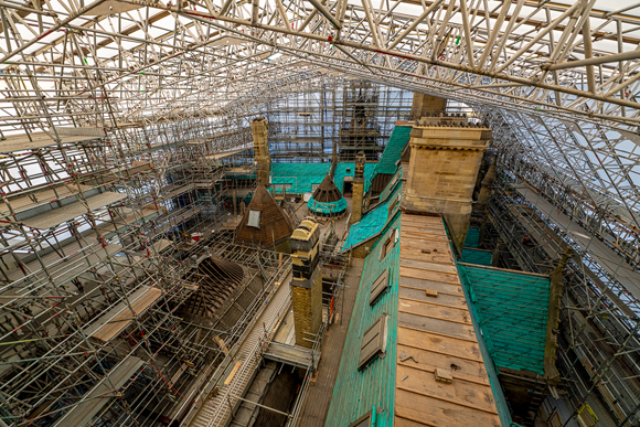 Manchester City Council's ongoing restoration of Manchester Town Hall, including this work on the roof