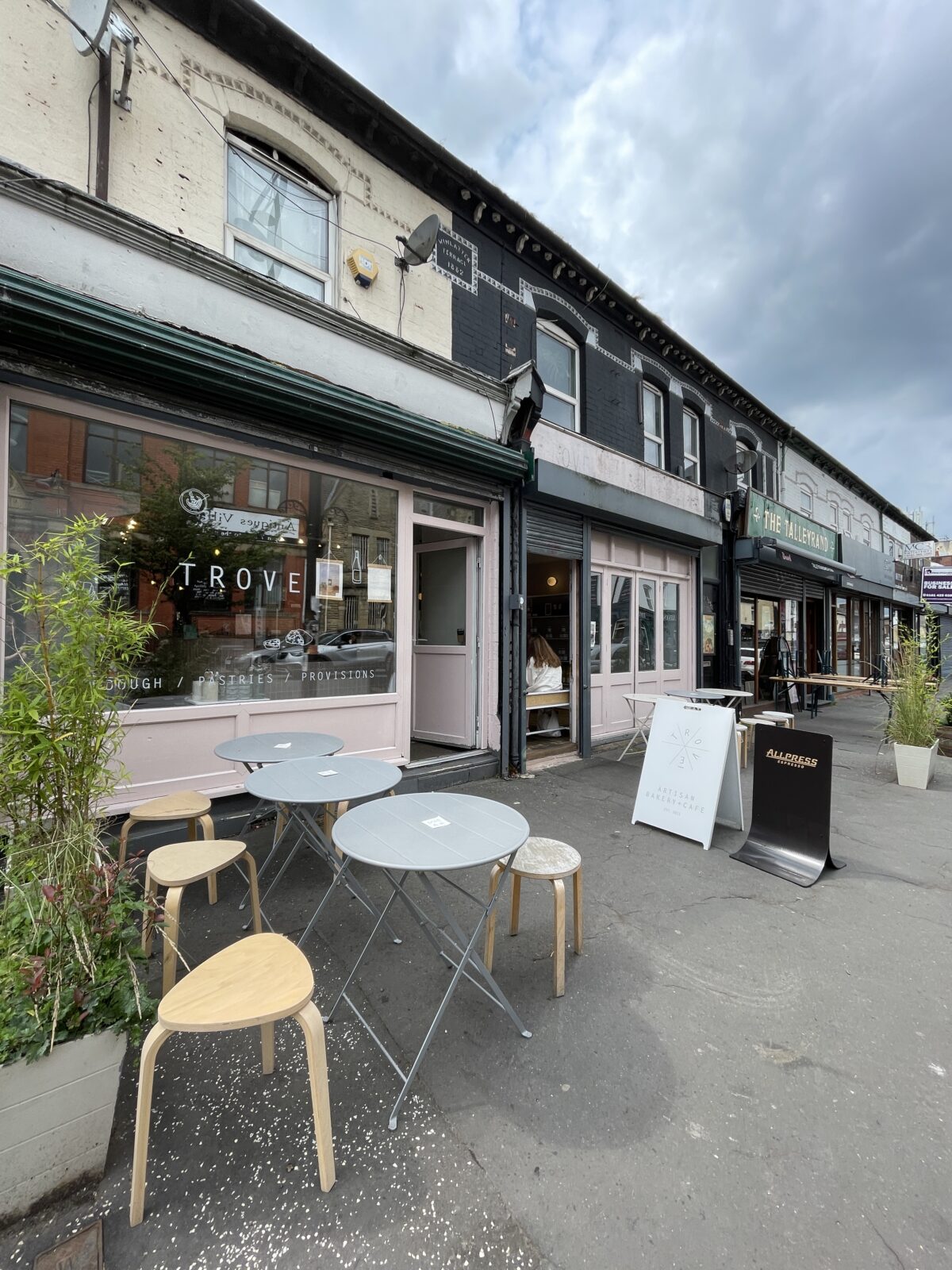Outside seating at Trove's original restaurant and bakery in Levenshulme
