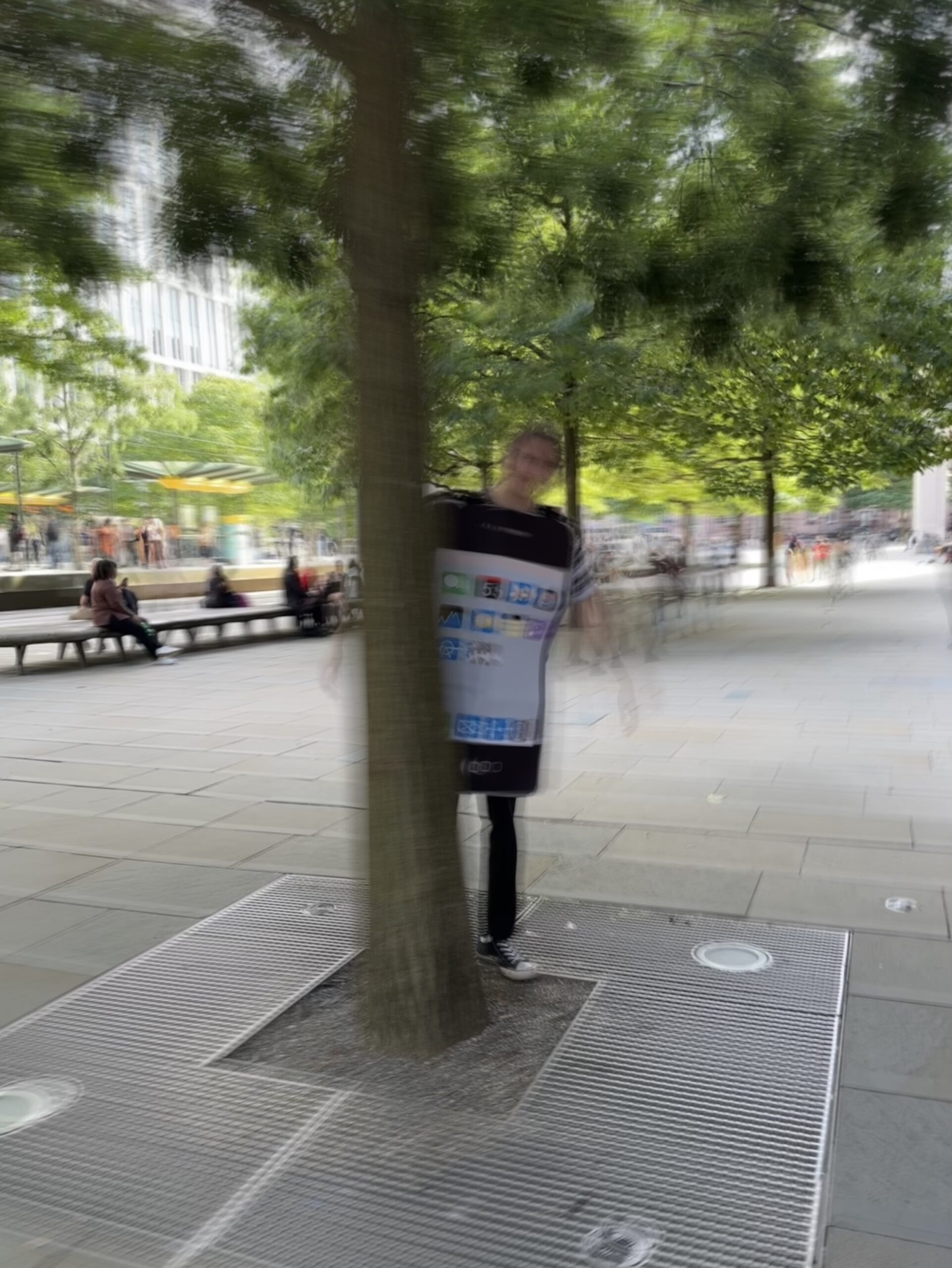 A giant mobile phone has been spotted running through Manchester today.