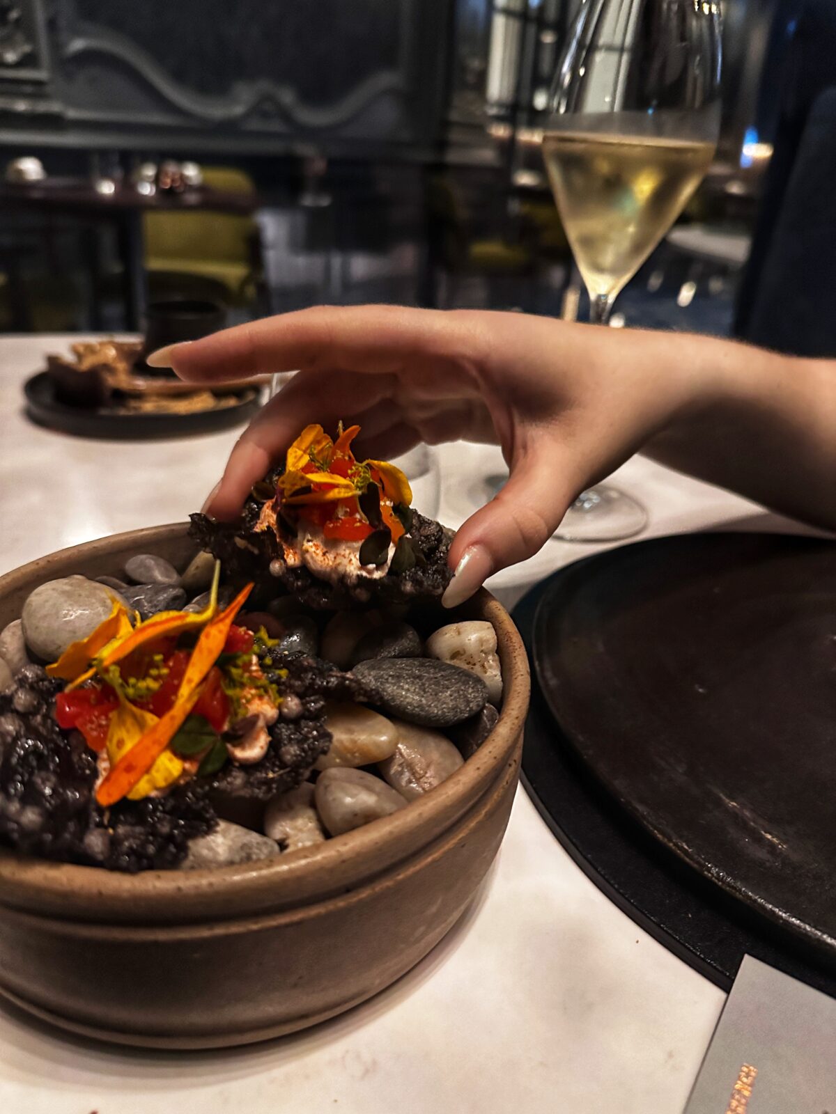 Squid ink crackers at the french manchester