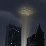 The bee-shaped beam of light above Manchester last night. Credit: Manc Wanderer