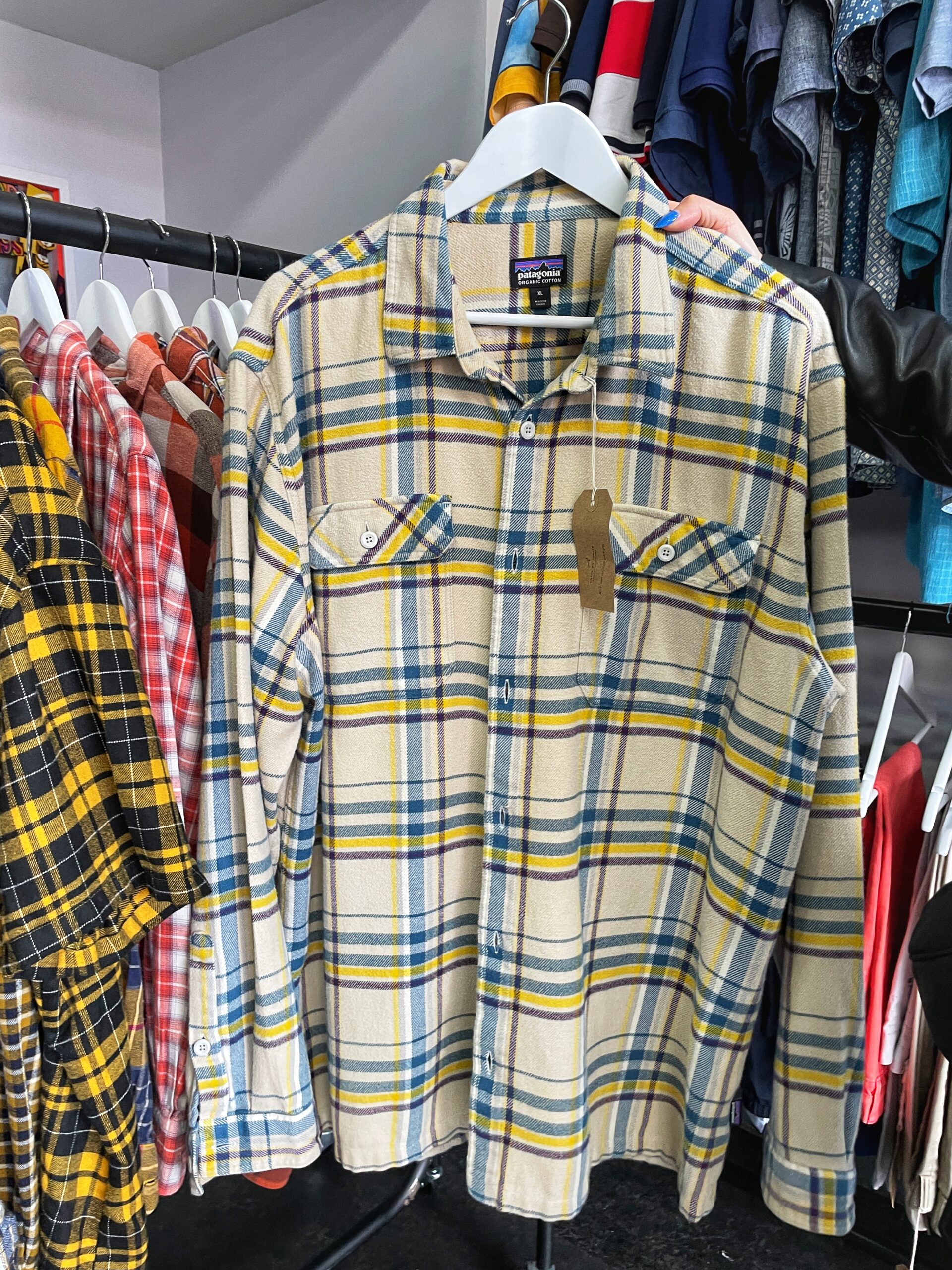 A Patagonia flannel shirt for only £16 at Catch My Thrift vintage shop in Manchester