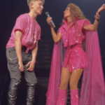 Shania Twain at the AO Arena Manchester with a fan who made her outfit
