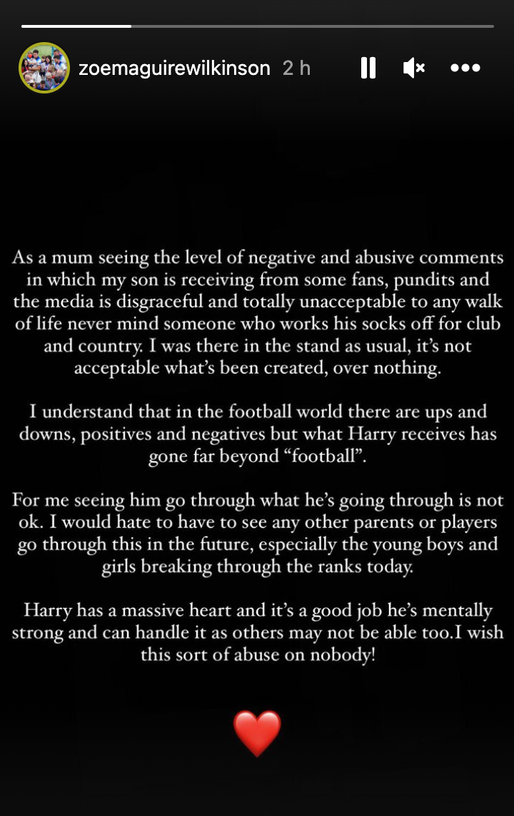 harry maguire's mother's statement on abuse