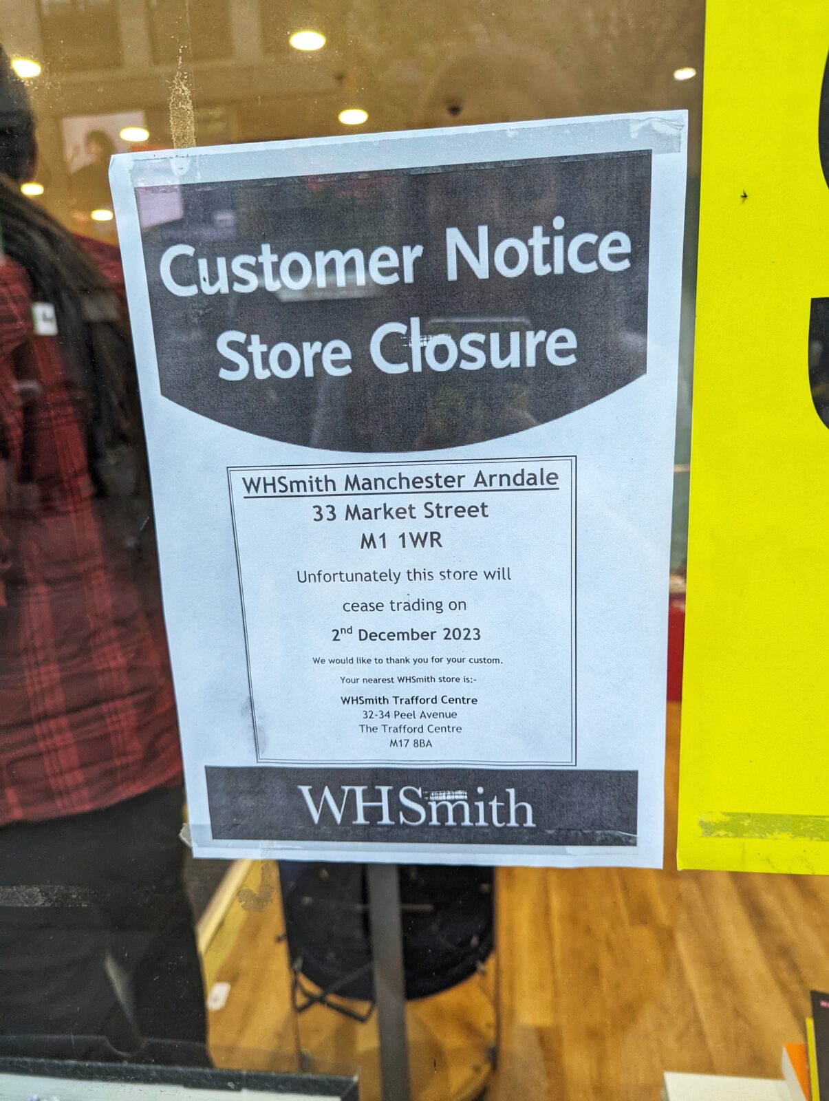 WHSmith in Manchester city centre is closing.